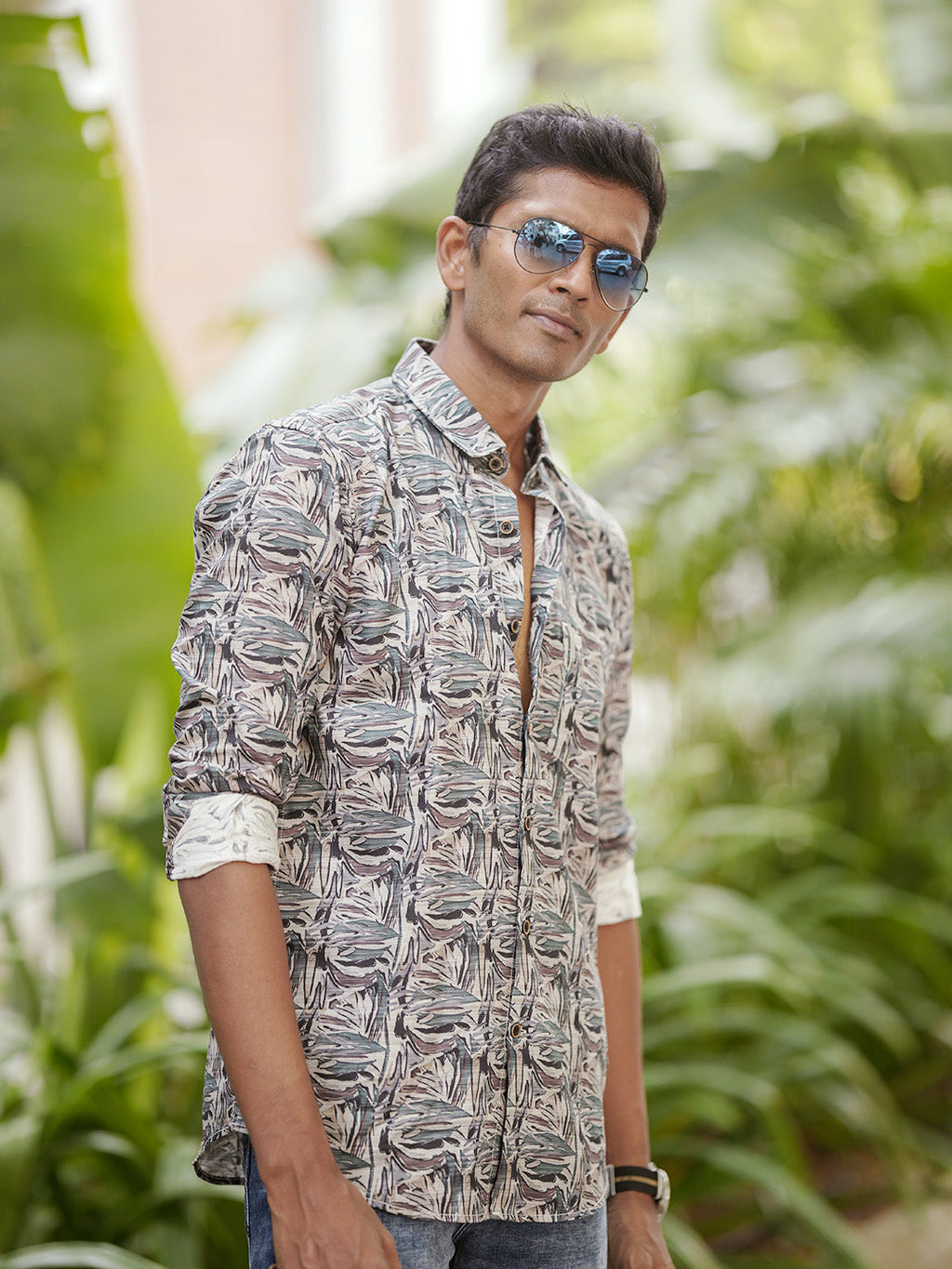 Aqua Green Abstract Printed Shirt