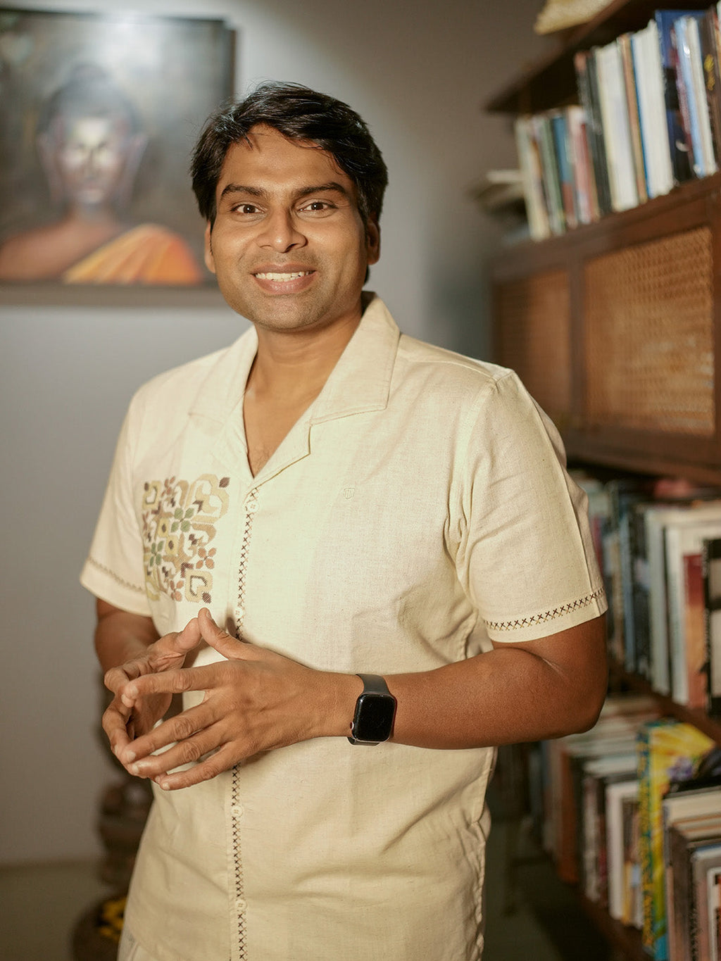 Beige Panel Printed Casual Shirt