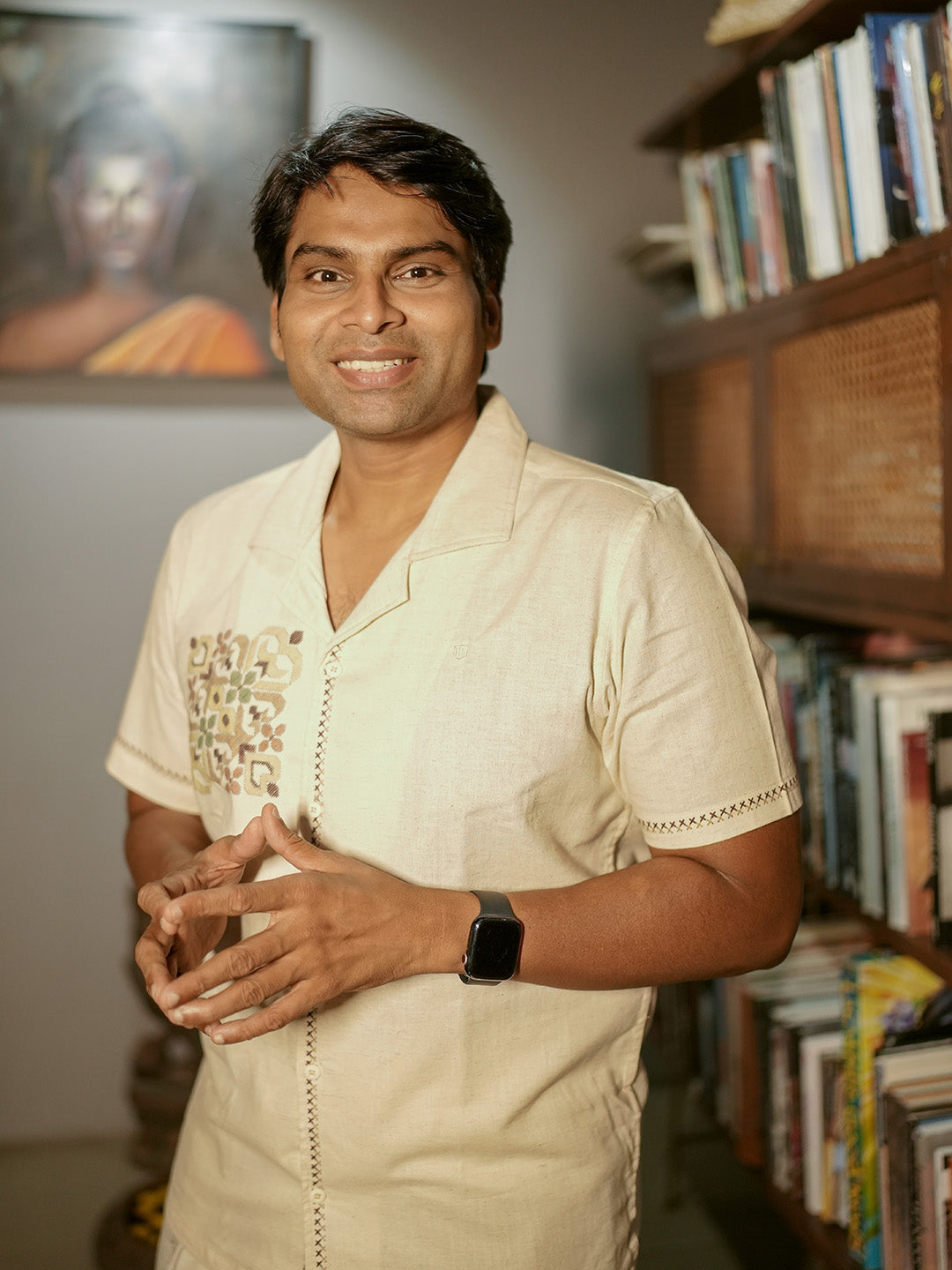 Beige Panel Printed Casual Shirt