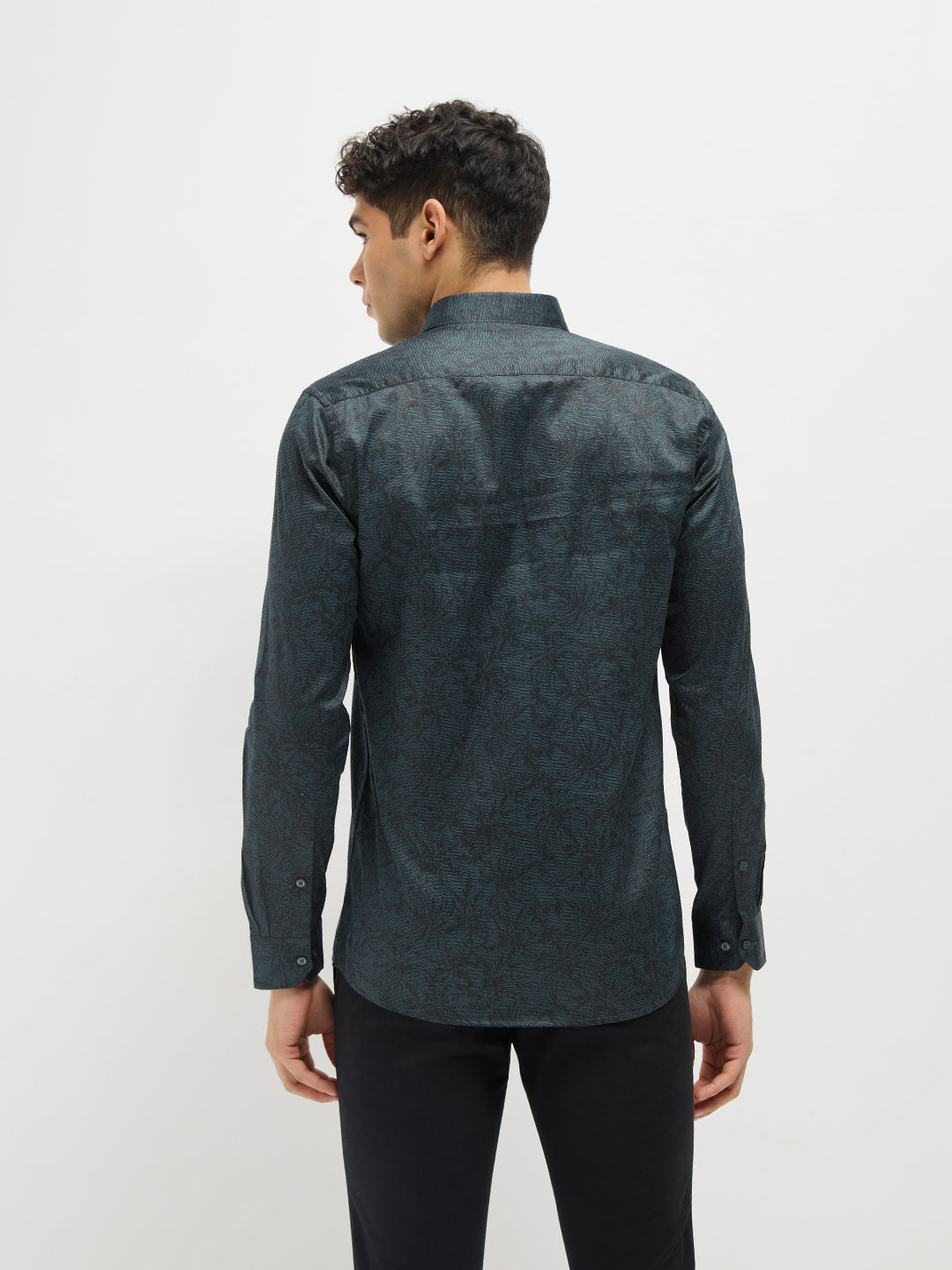 Bottle Green Printed Casual Shirt