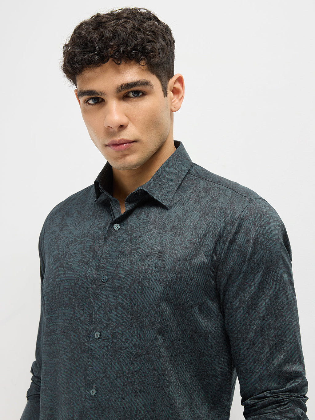 Bottle Green Printed Casual Shirt