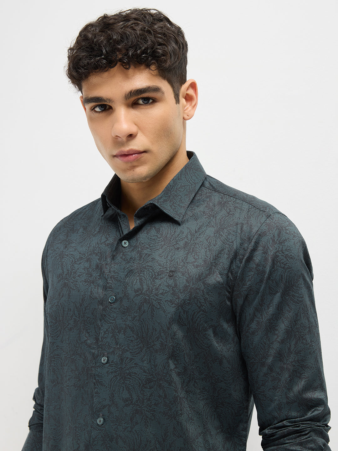 Bottle Green Printed Casual Shirt