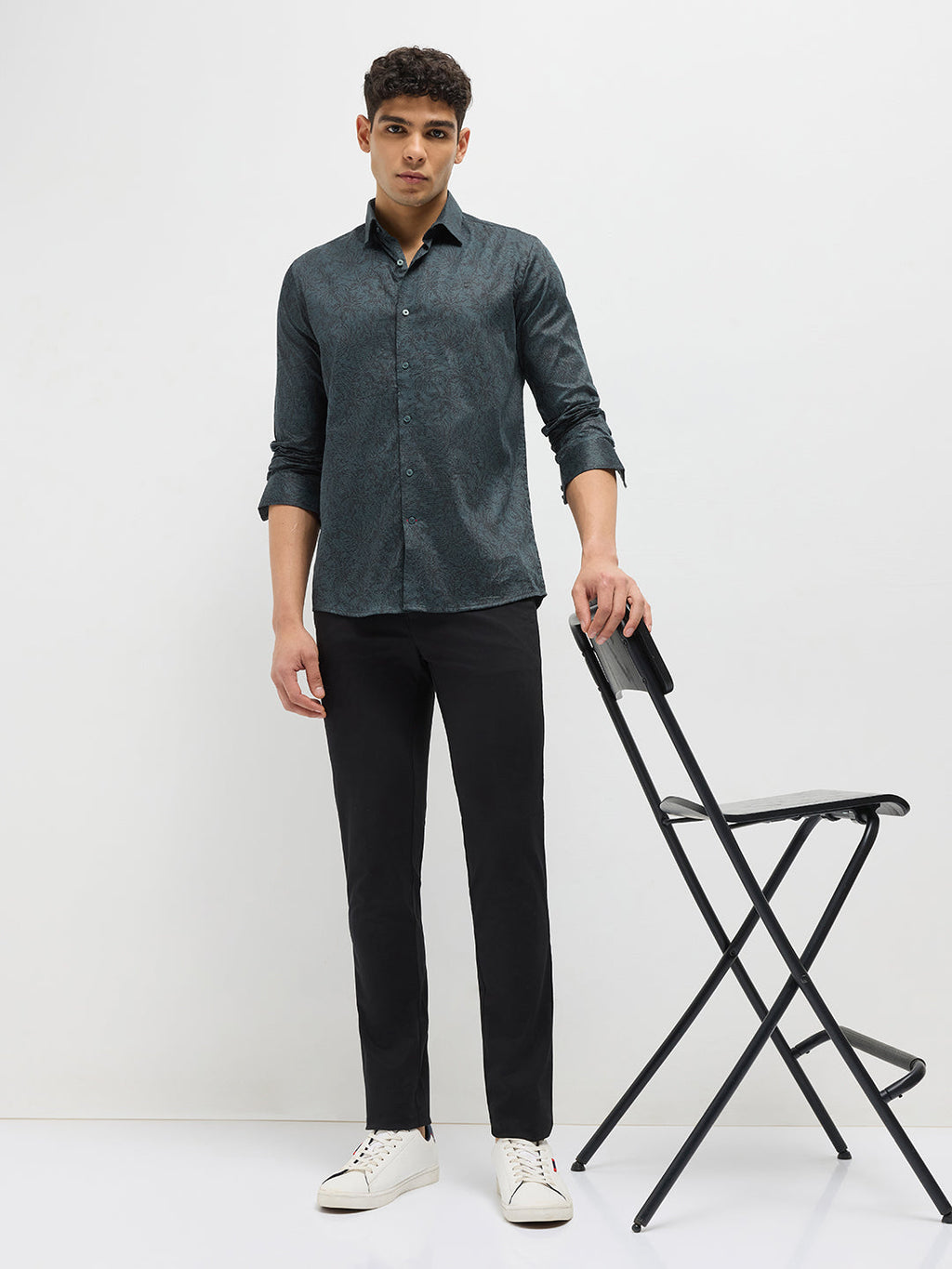 Bottle Green Printed Casual Shirt