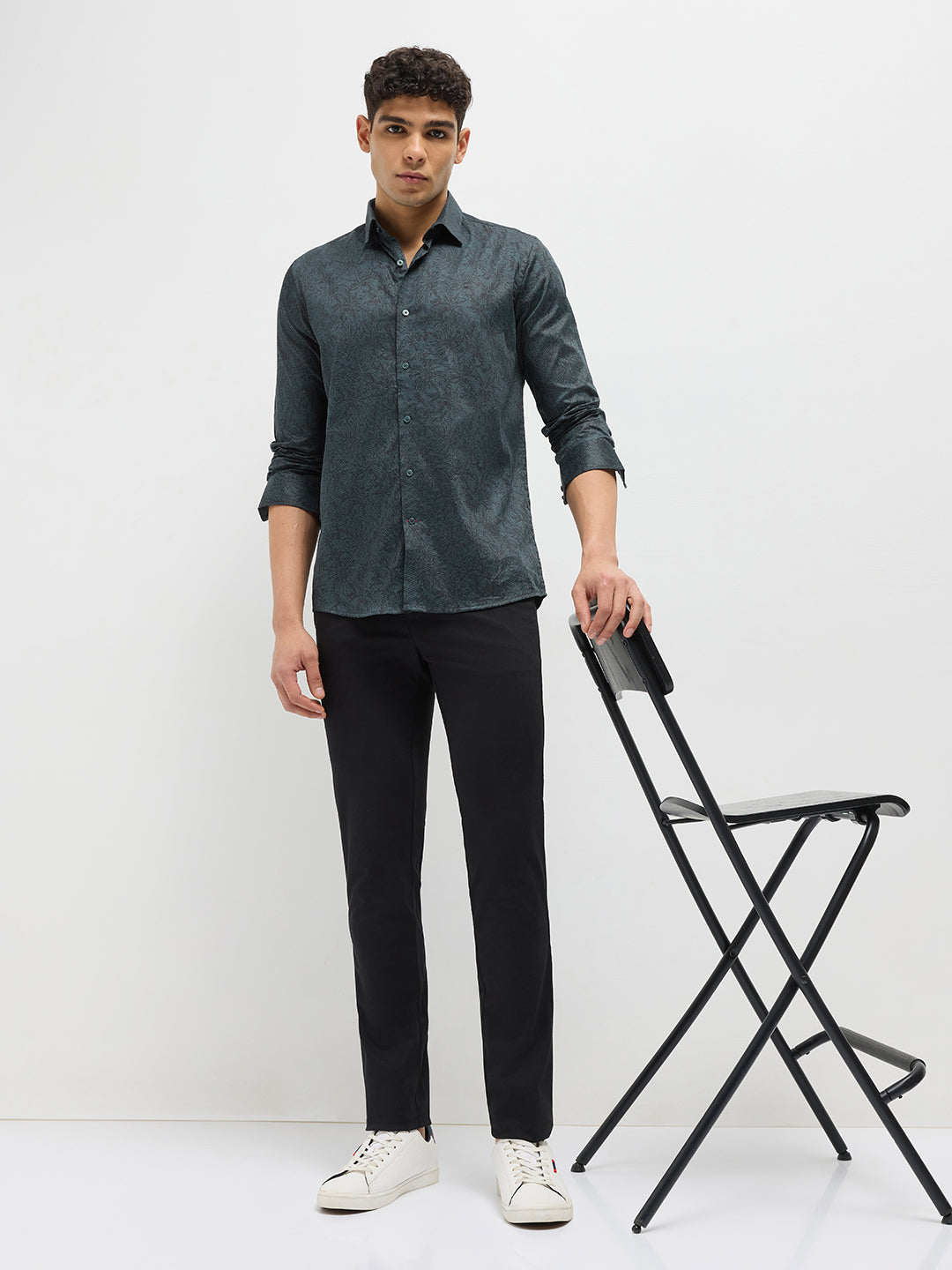 Bottle Green Printed Casual Shirt