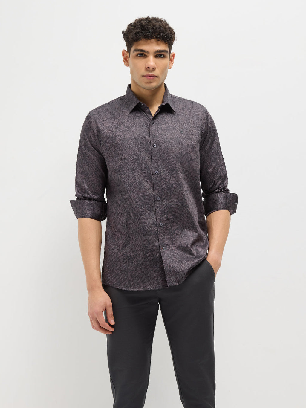 Brown with Black Printed Casual Shirt