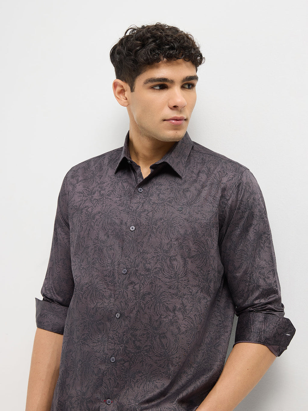 Brown with Black Printed Casual Shirt