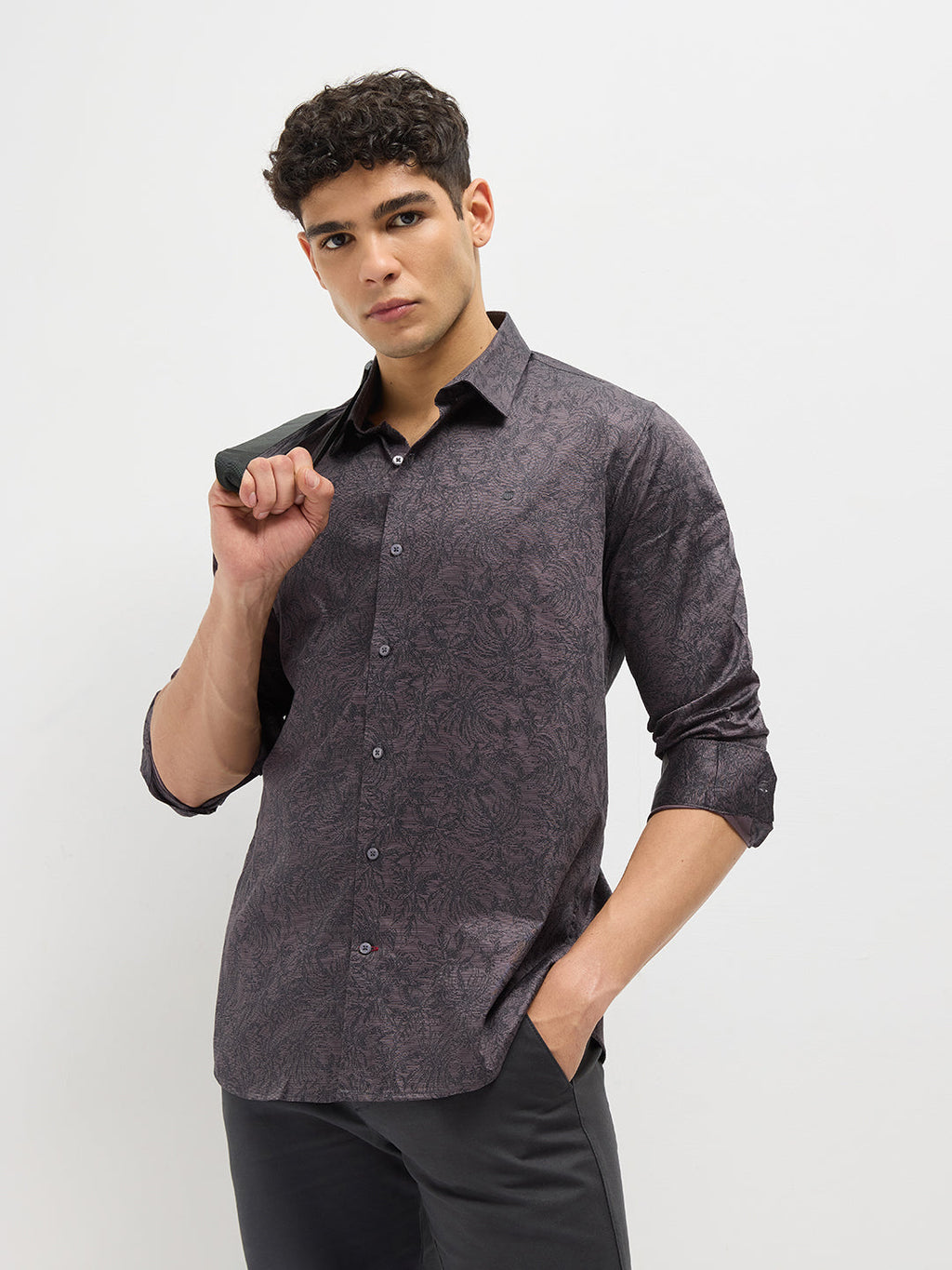 Brown with Black Printed Casual Shirt