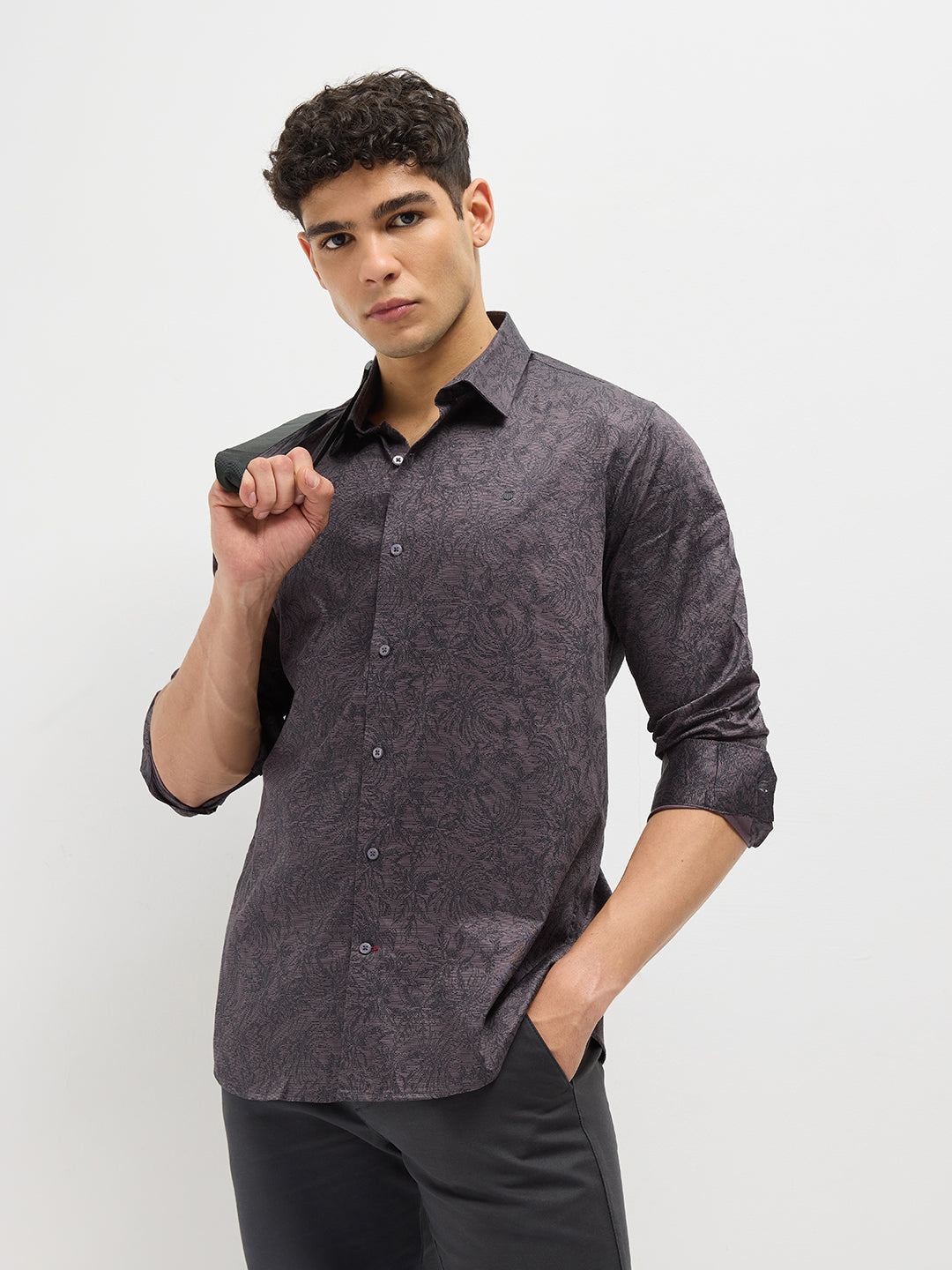Brown with Black Printed Casual Shirt
