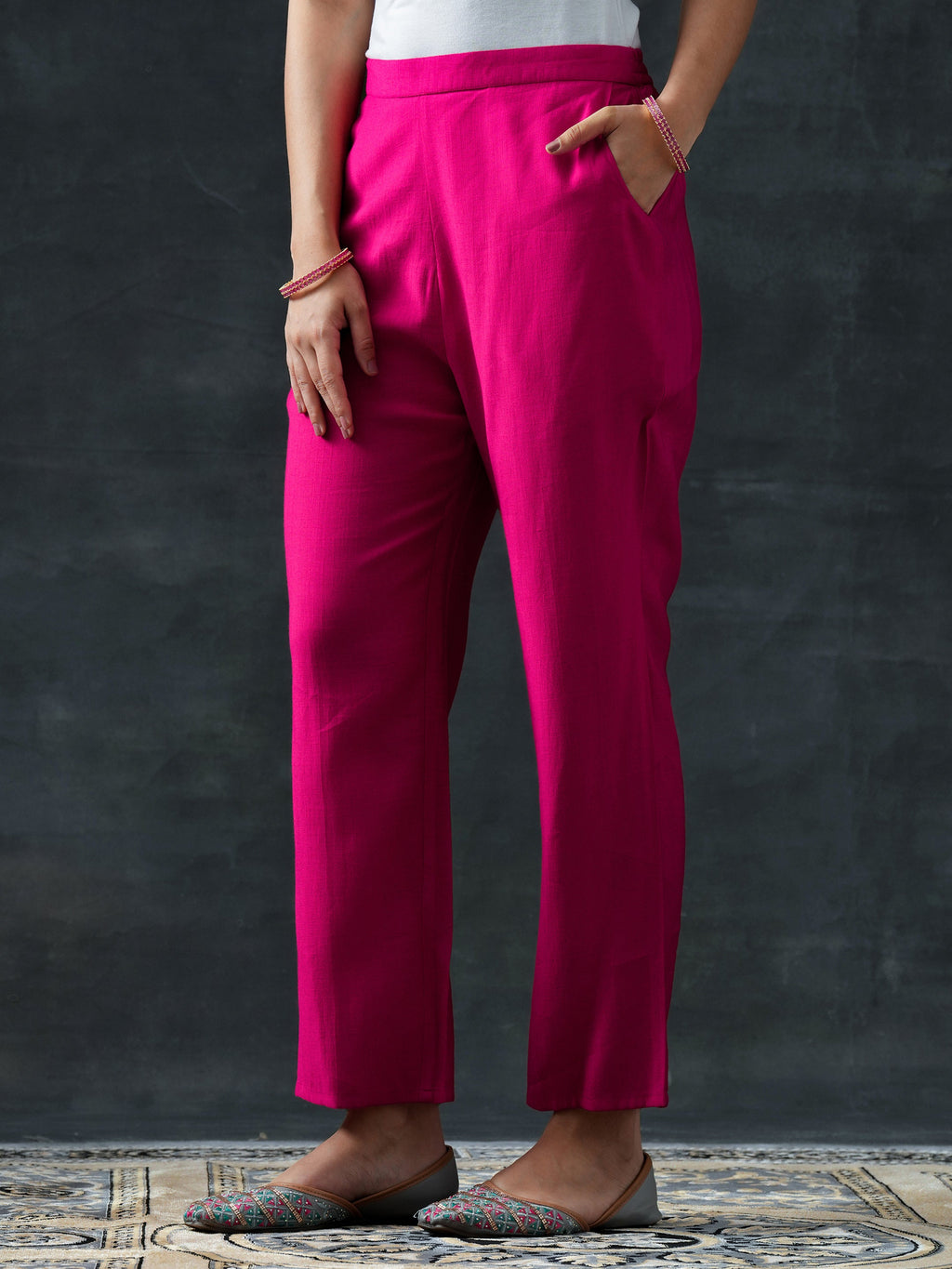 Pink Yoke Design Silk Blend Straight Suit Set With Dupatta