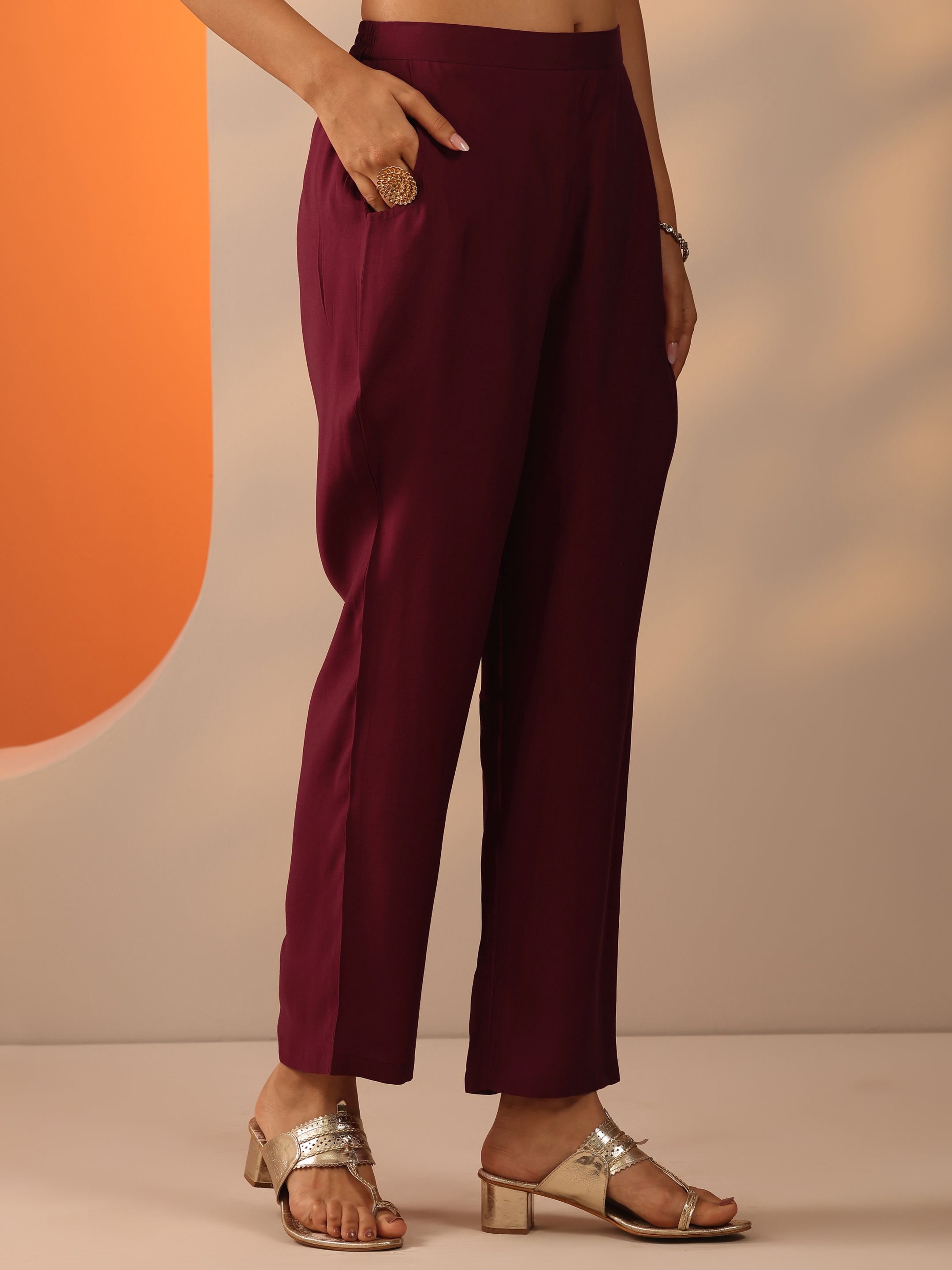 Maroon Printed Silk Blend Straight Suit Set With Dupatta