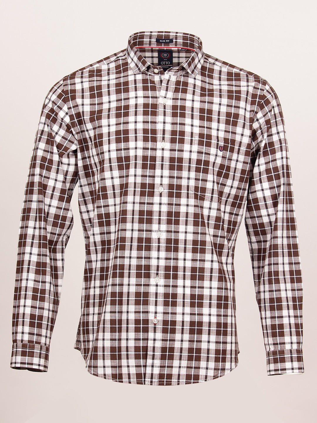 Brown Checked Smart Casual Shirt