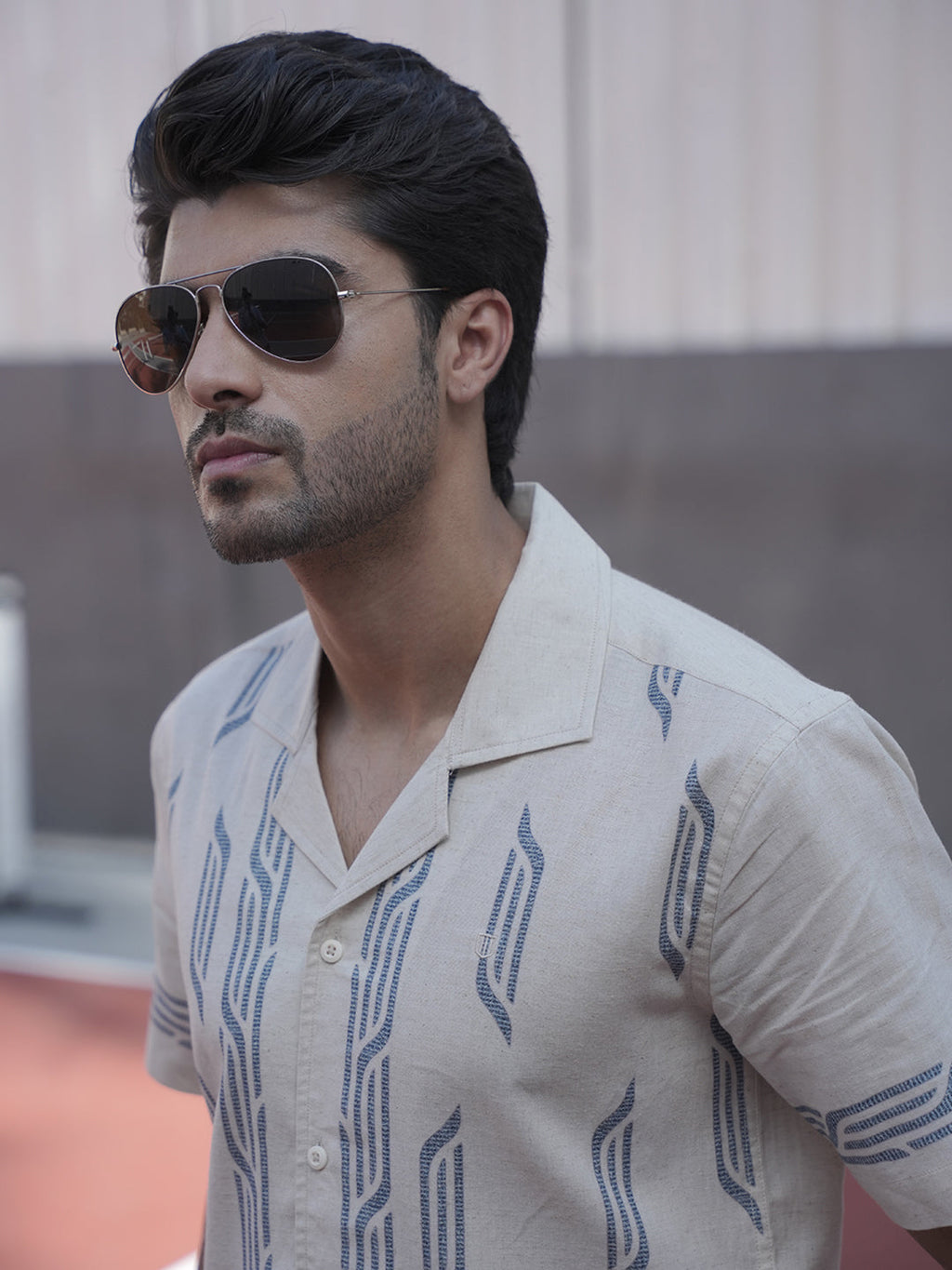 Beige Panel Printed Casual Shirt