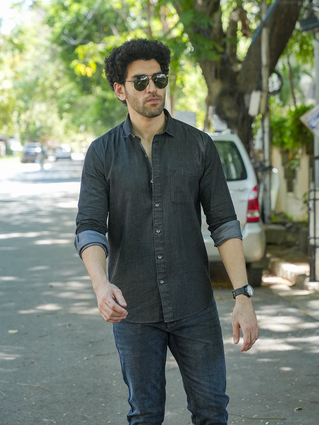 Black Casual Denim Shirt