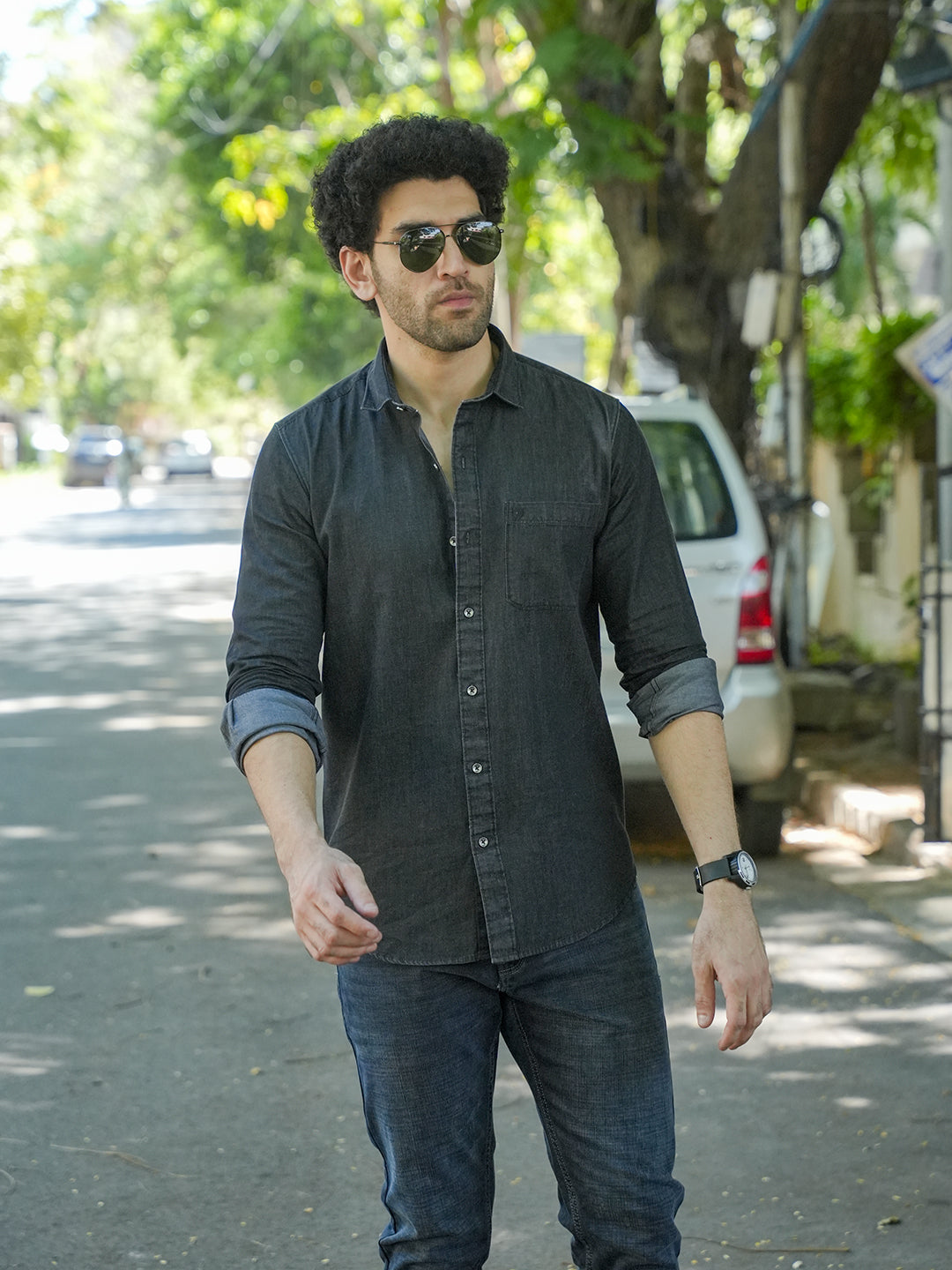 Black Casual Denim Shirt