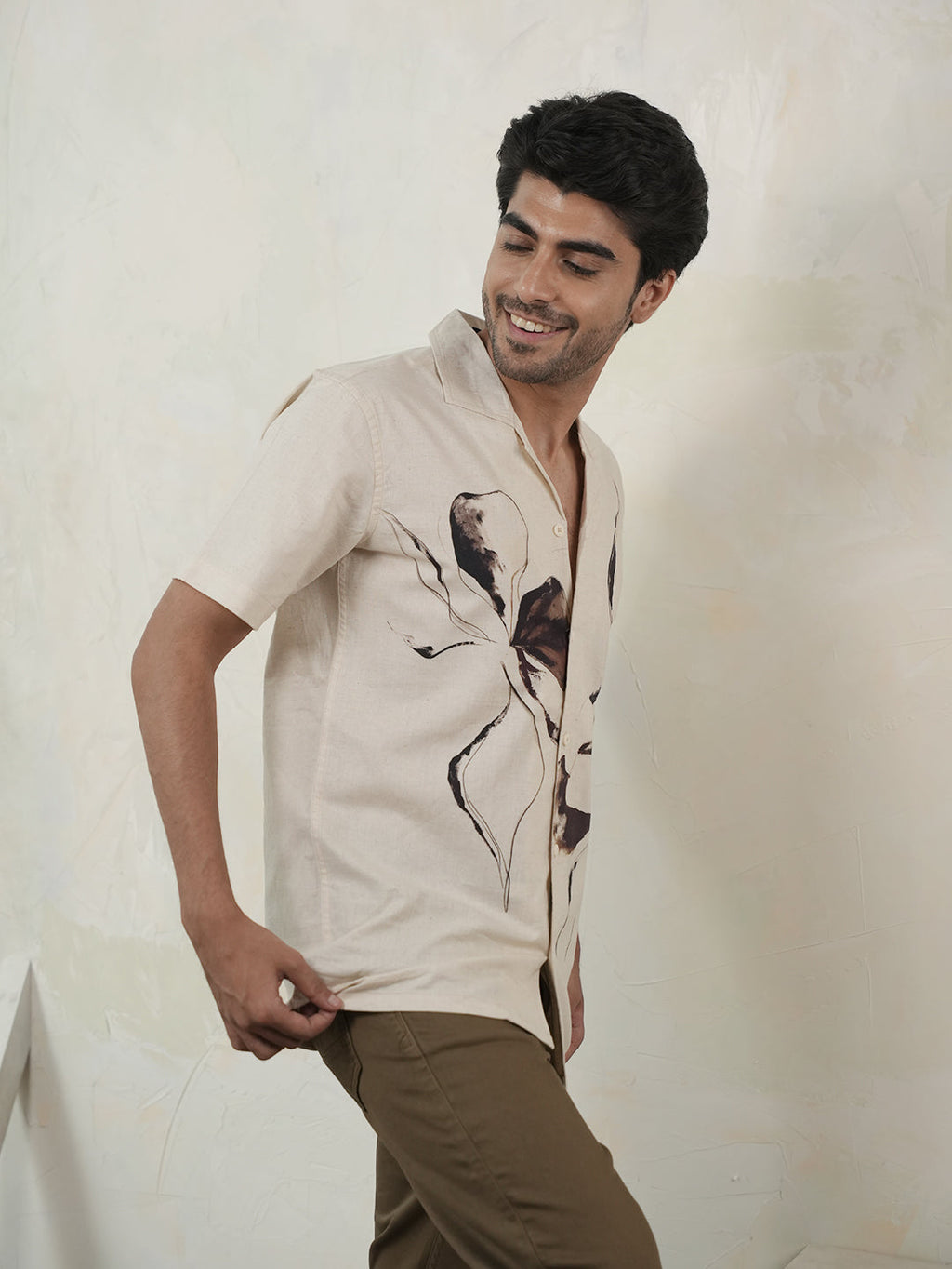Beige Panel Printed Casual Shirt