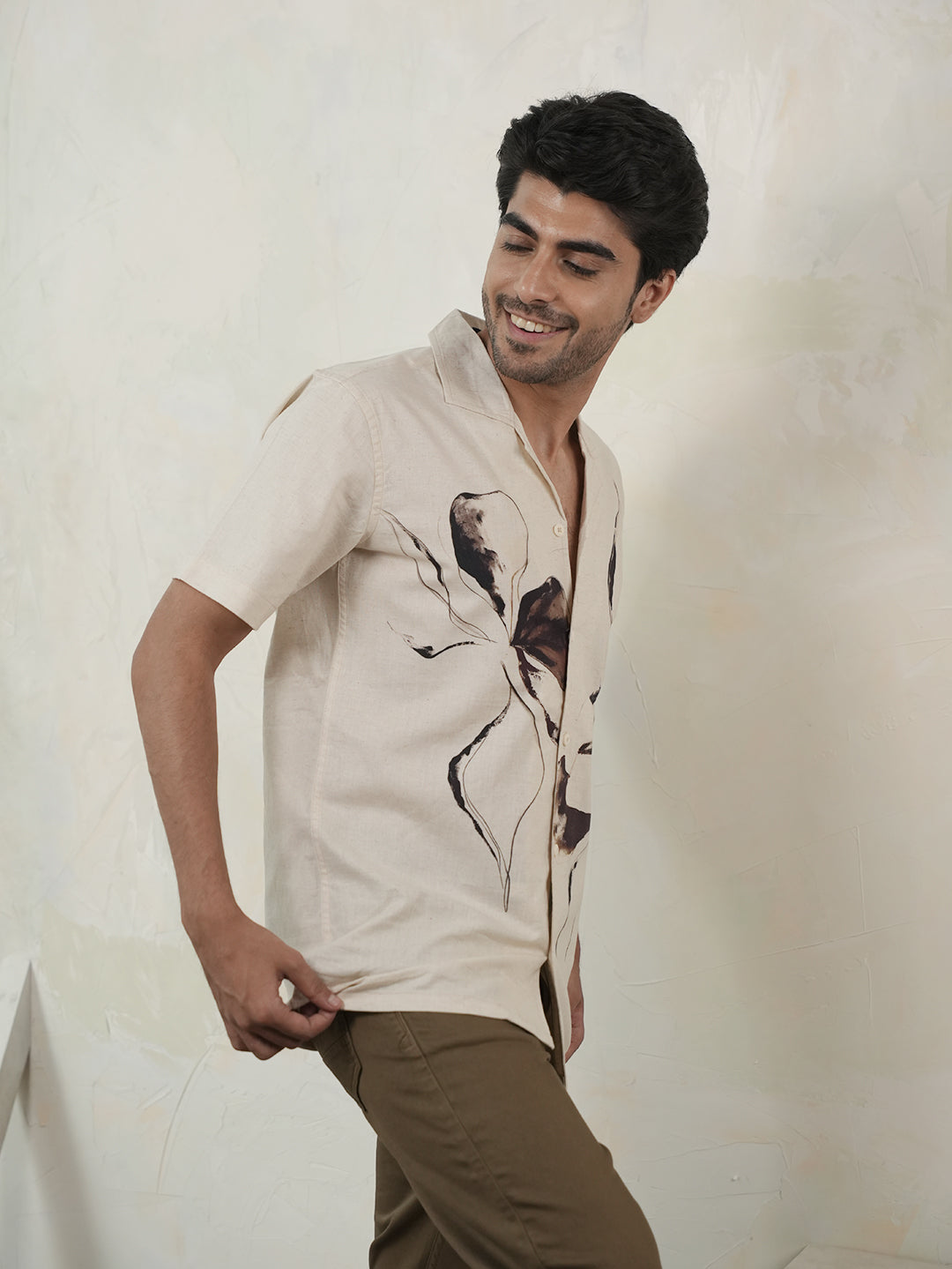 Beige Panel Printed Casual Shirt