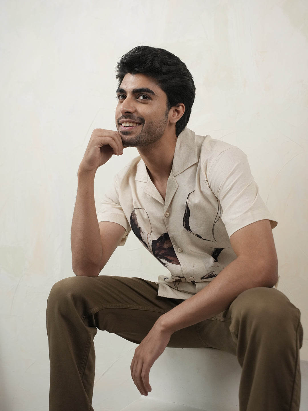 Beige Panel Printed Casual Shirt