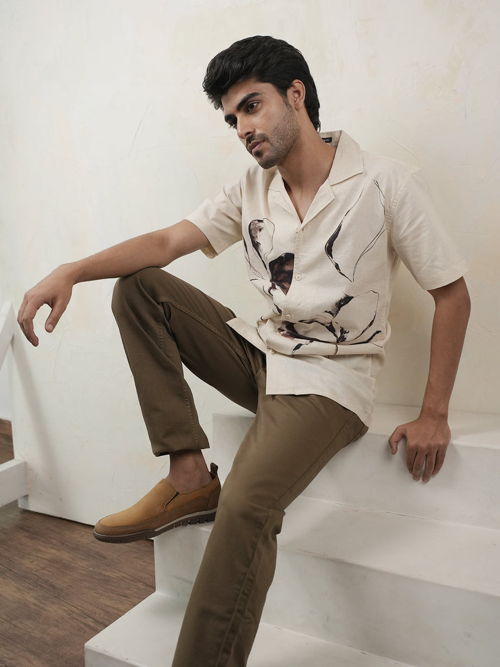 Beige Panel Printed Casual Shirt