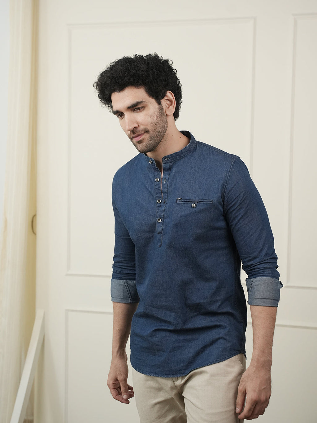 Dark Blue Casual Denim Shirt