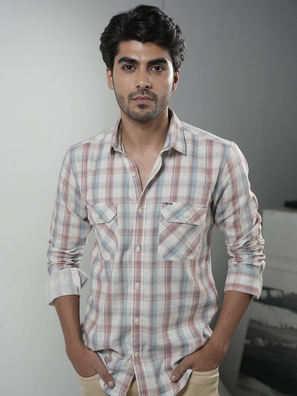 Pink Checked Semi Casual Shirt