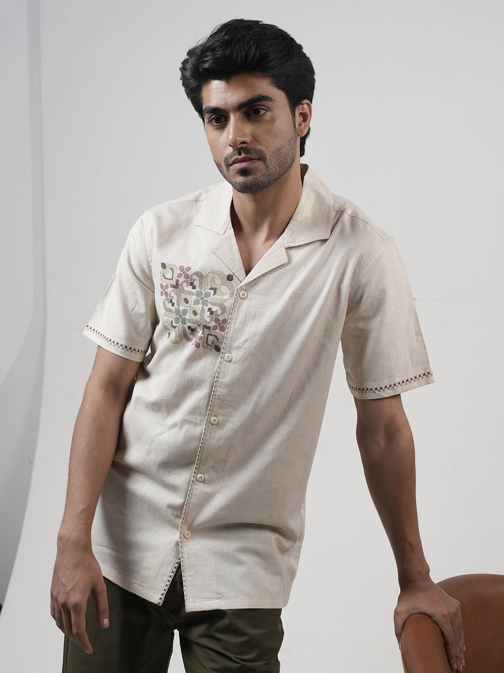 Beige Panel Printed Casual Shirt