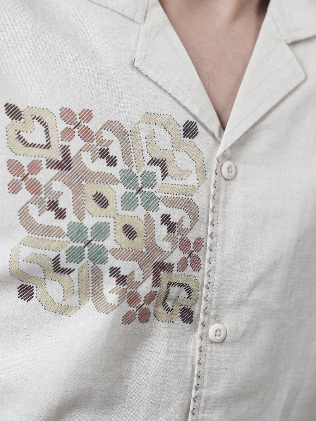 Beige Panel Printed Casual Shirt