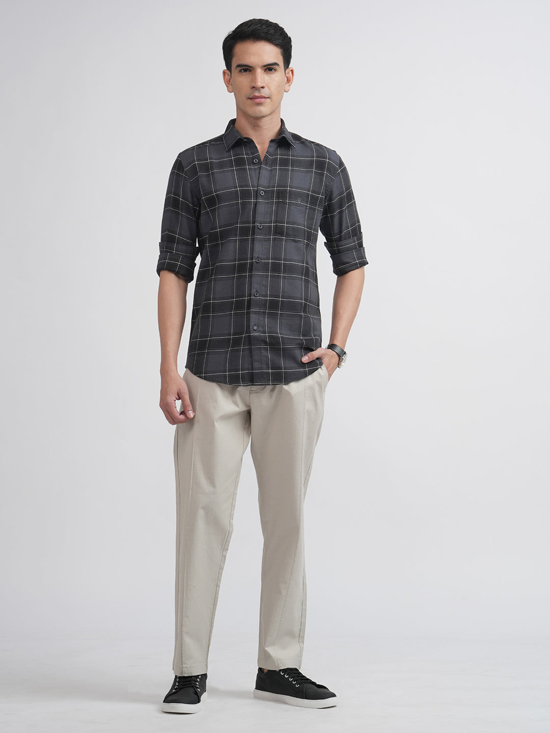Dark Grey Checked Casual Shirt