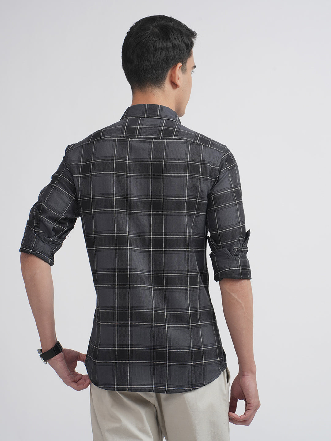 Dark Grey Checked Casual Shirt