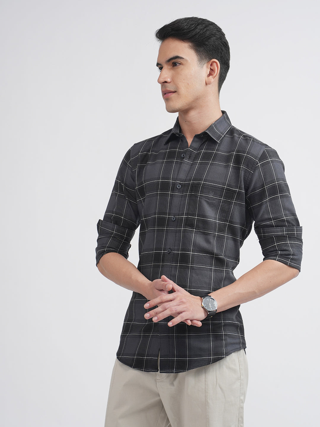 Dark Grey Checked Casual Shirt