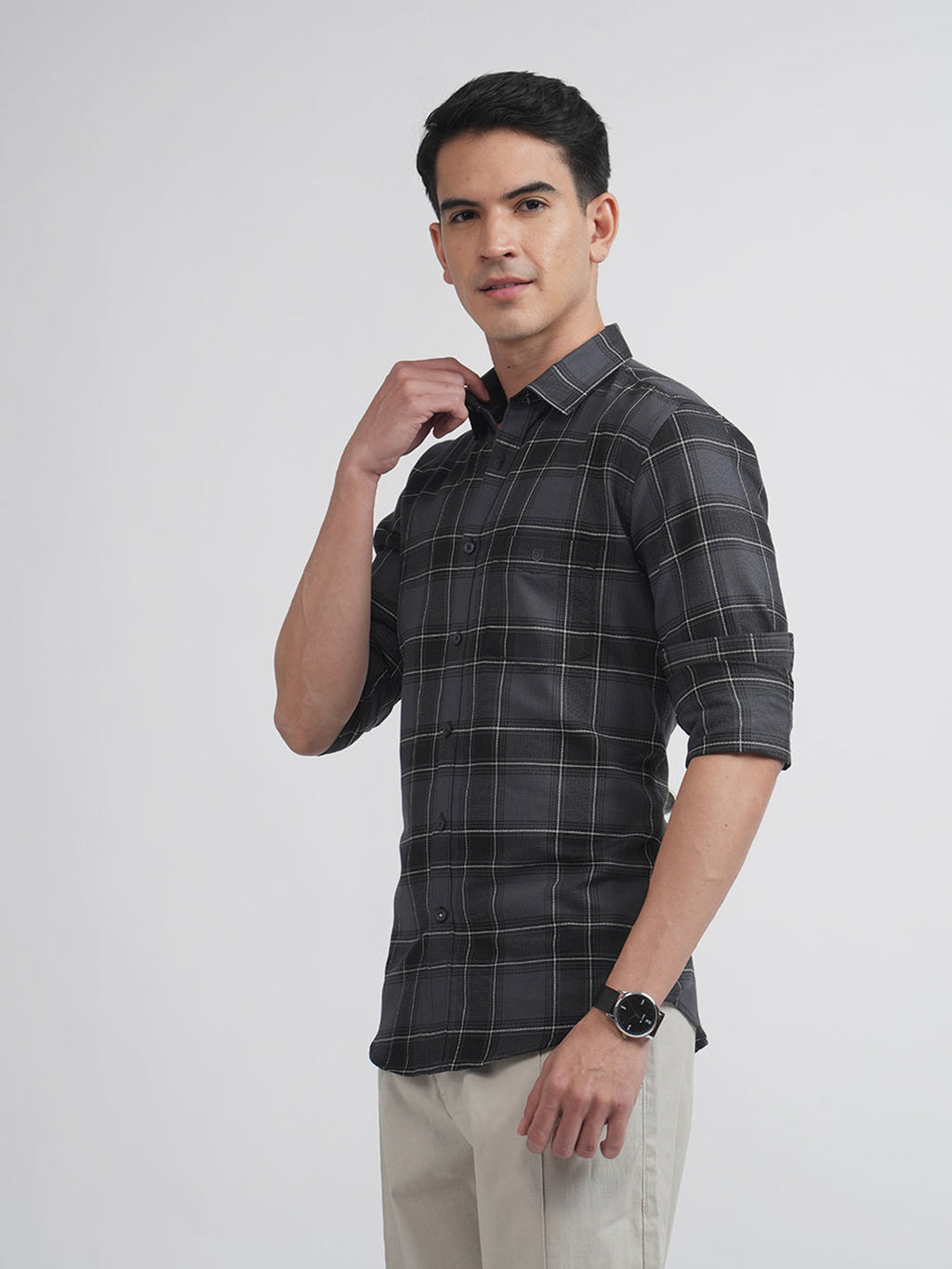 Dark Grey Checked Casual Shirt