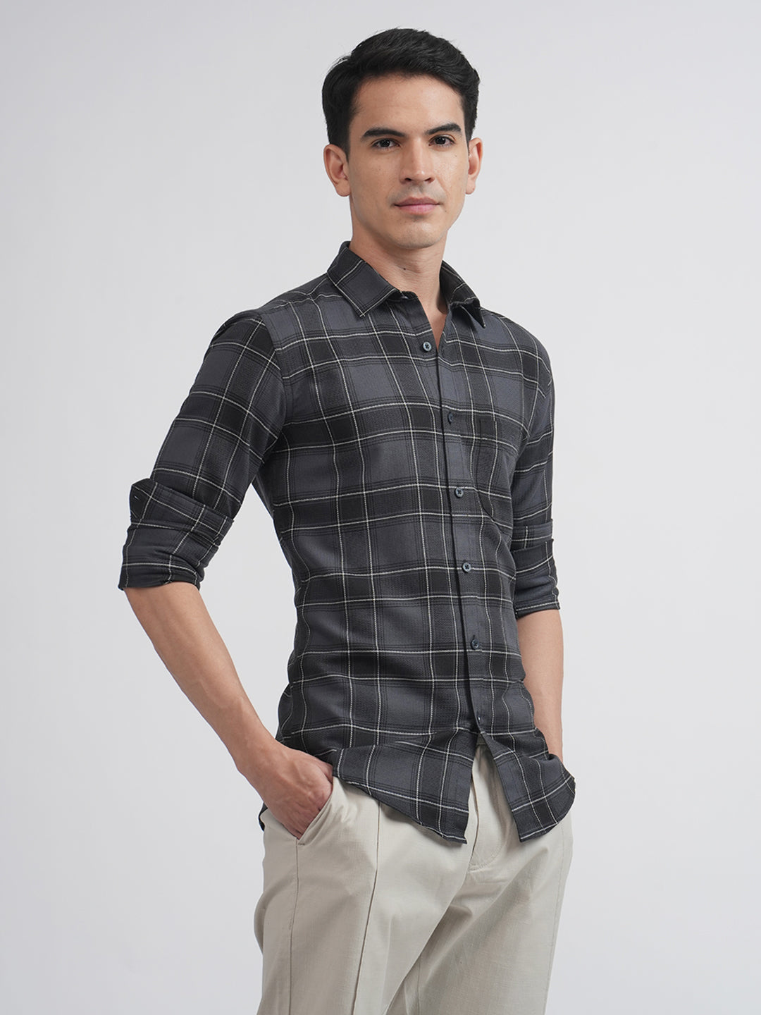 Dark Grey Checked Casual Shirt