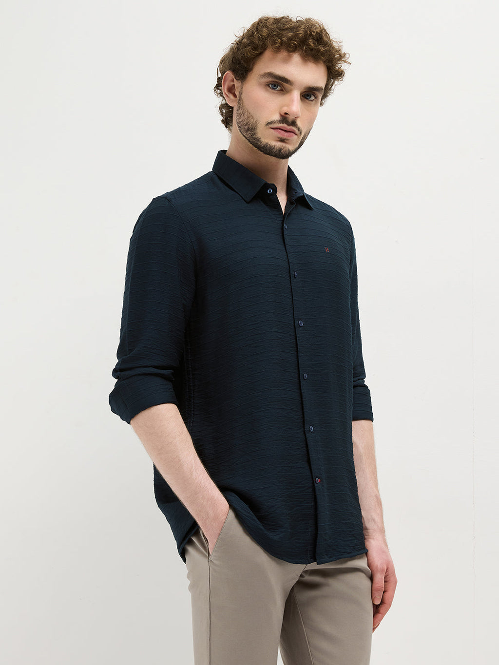 Navy Checked Casual Shirt