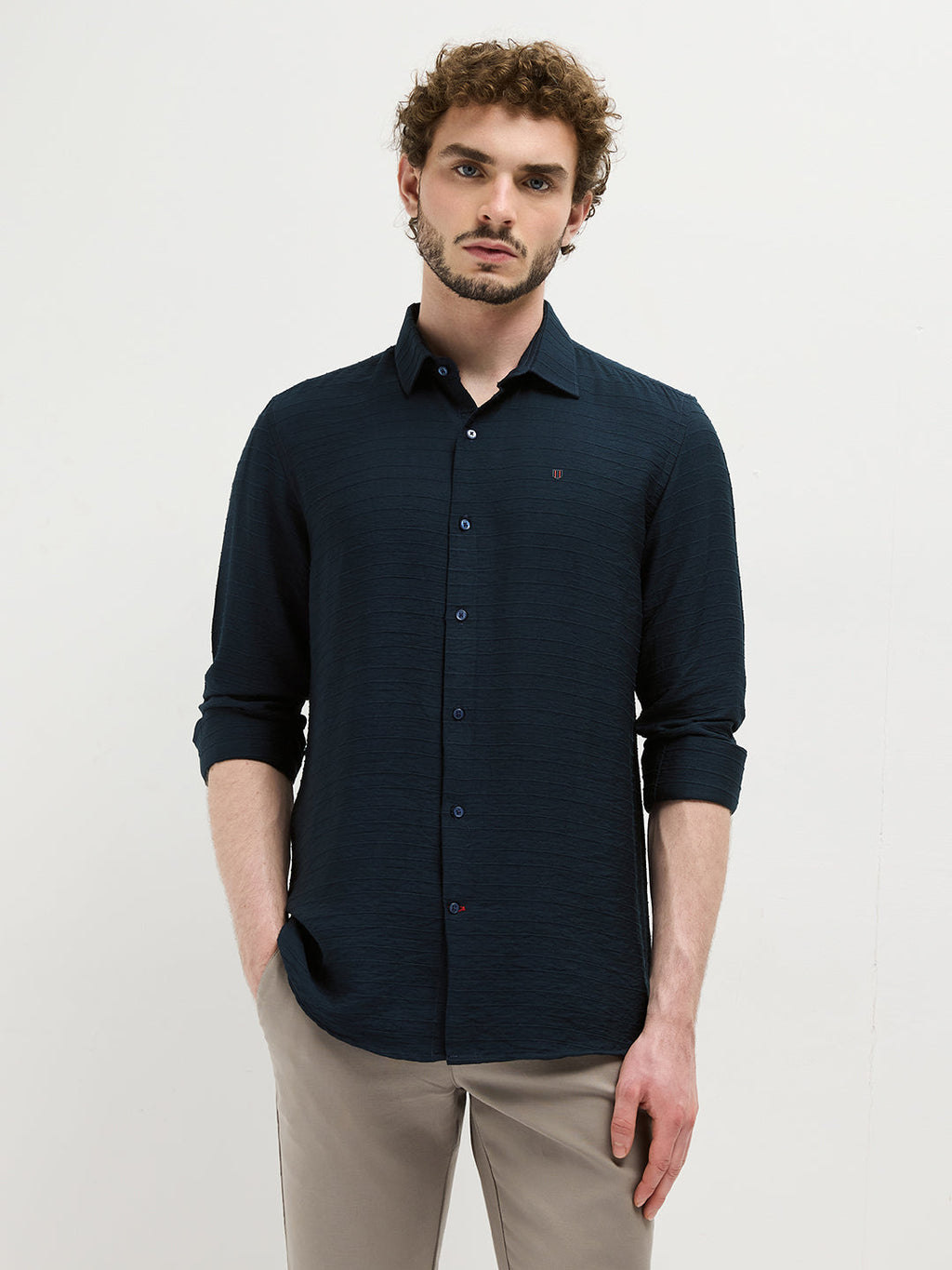 Navy Checked Casual Shirt