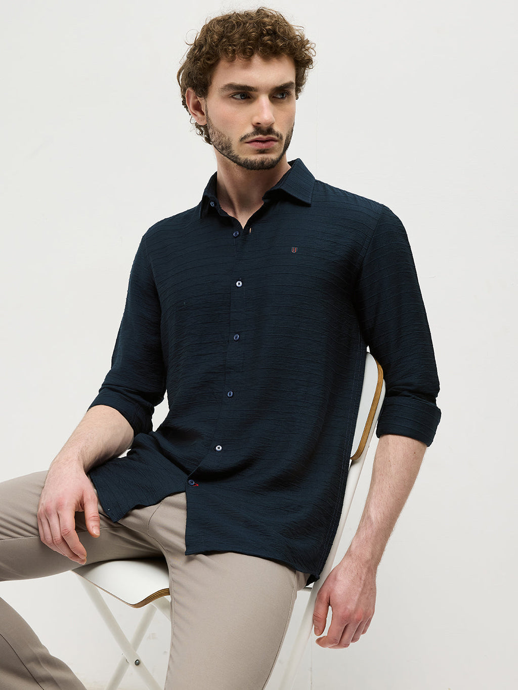 Navy Checked Casual Shirt