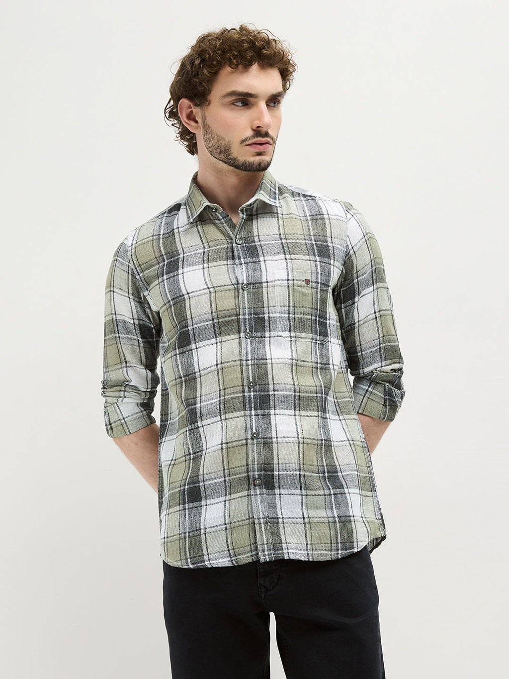 Green Checked Casual Shirt