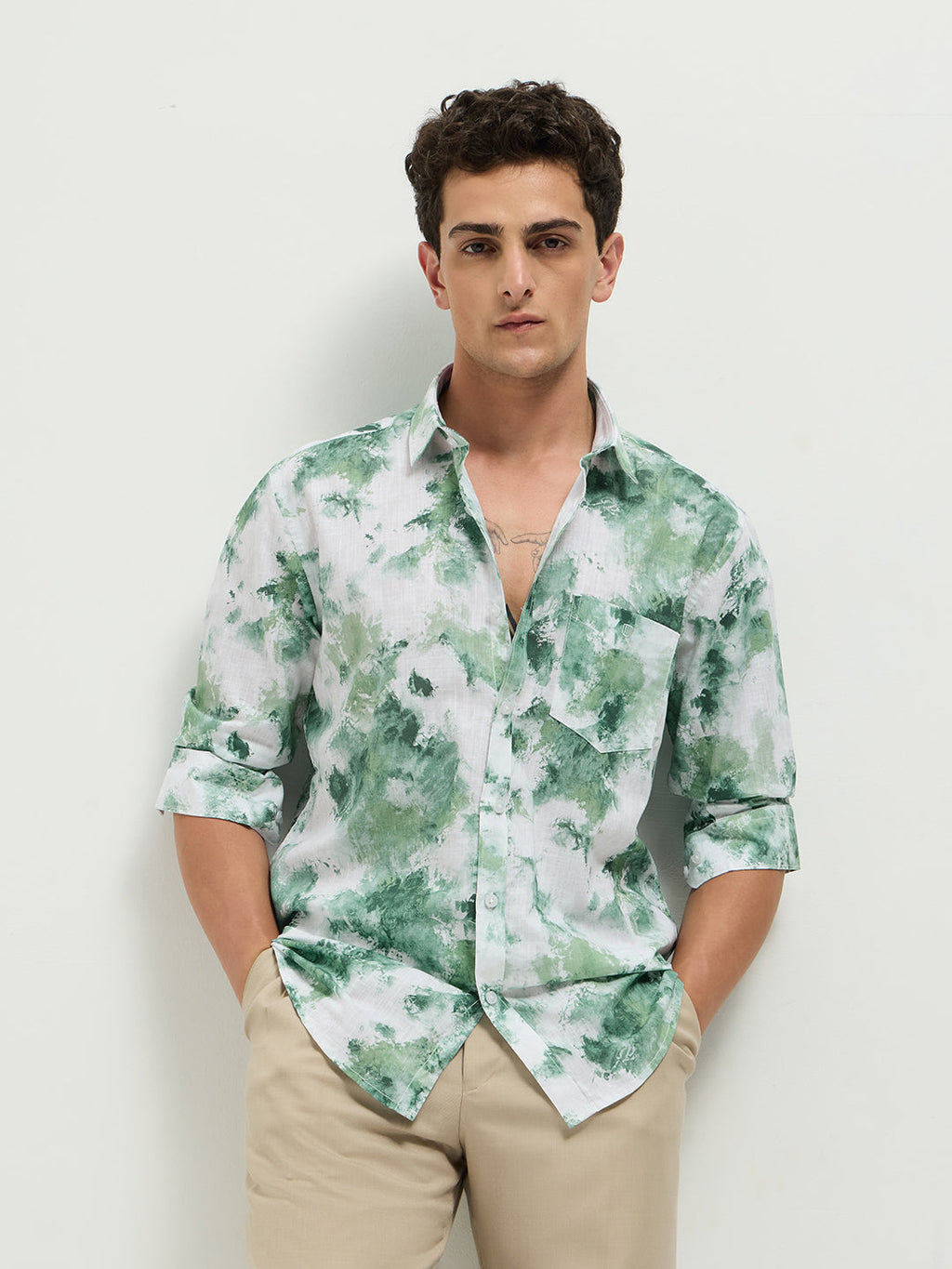 Green Printed Casual Shirt