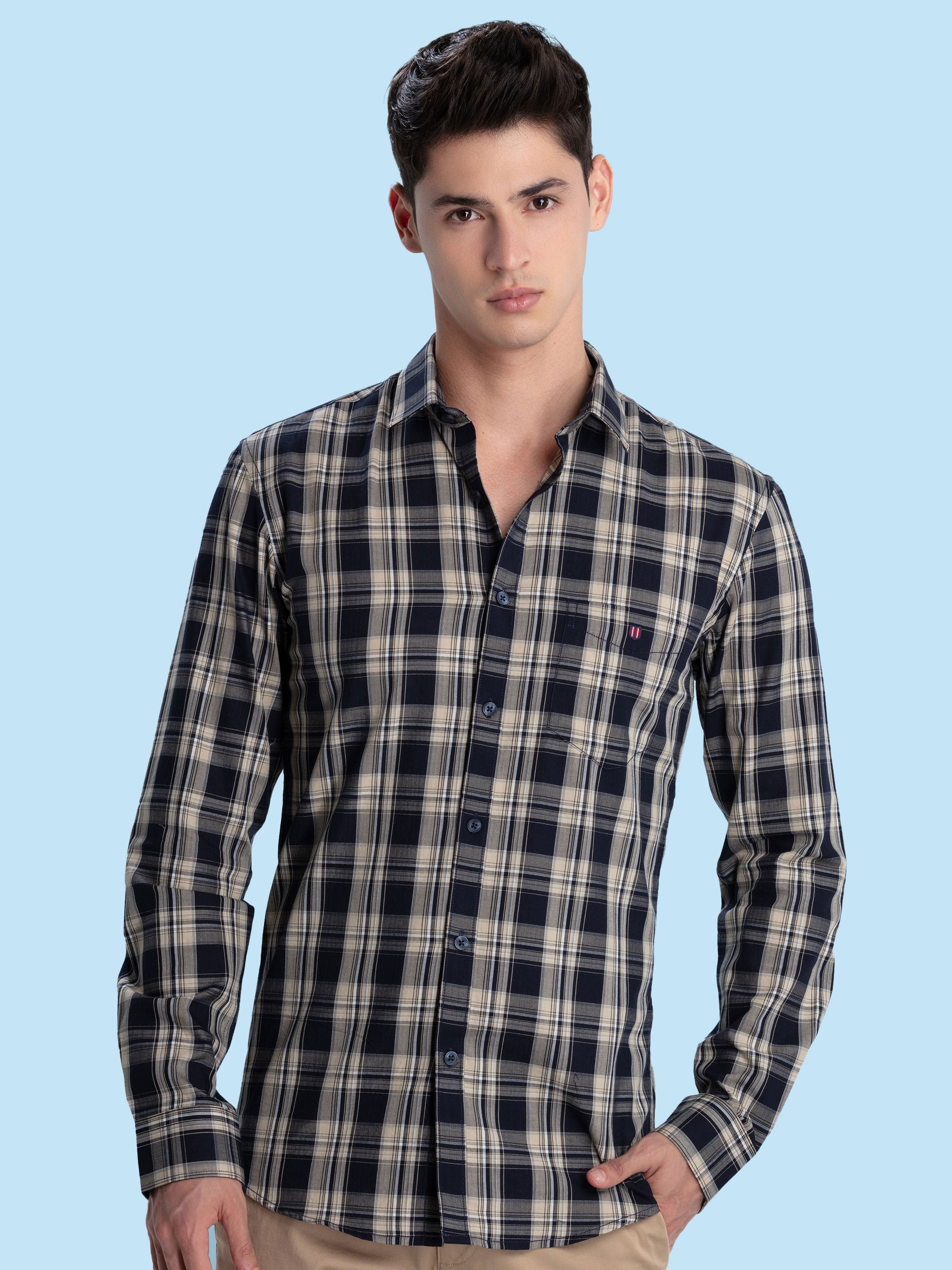 Navy Blue Checked Casual Shirt