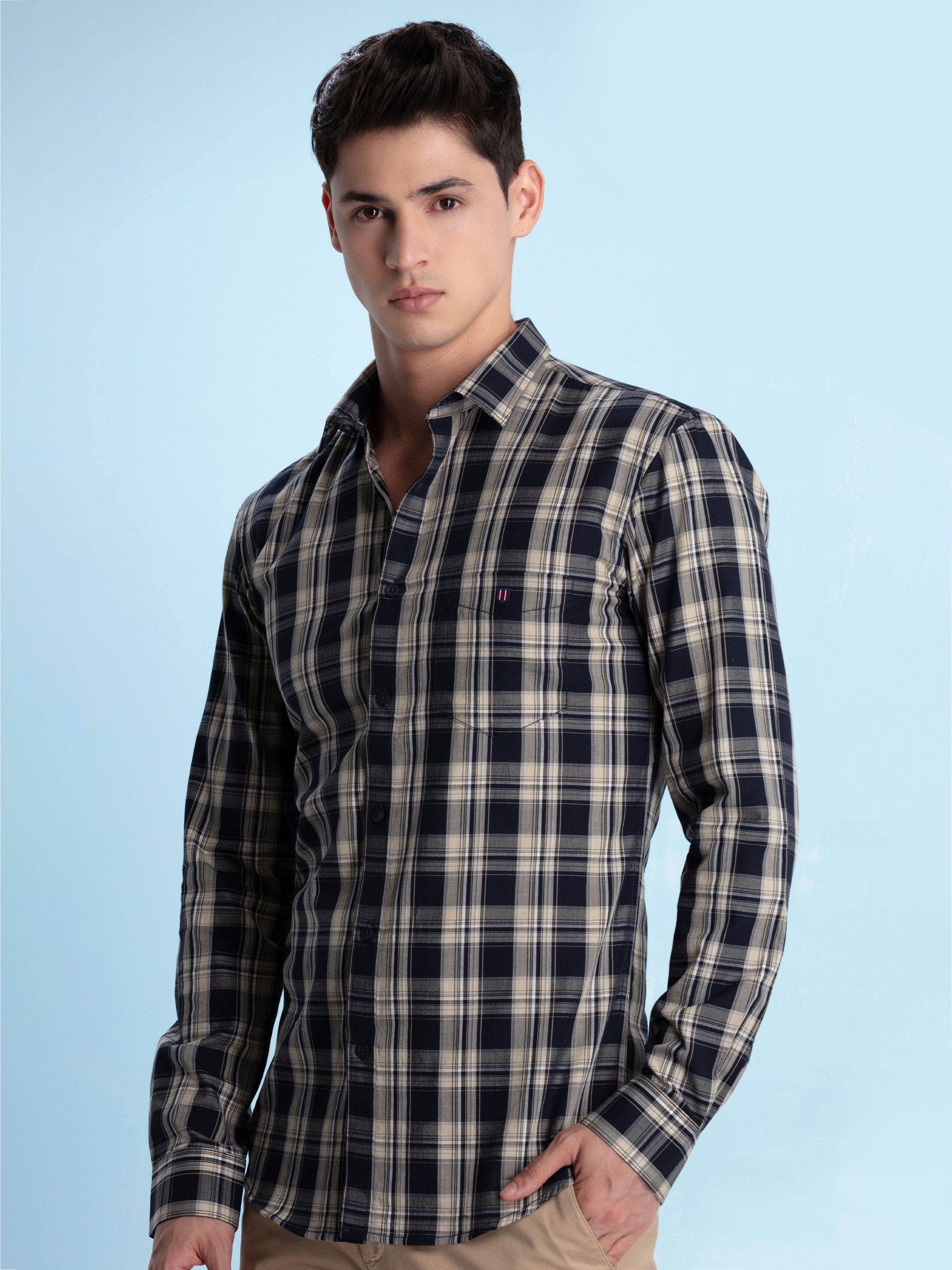 Navy Blue Checked Casual Shirt