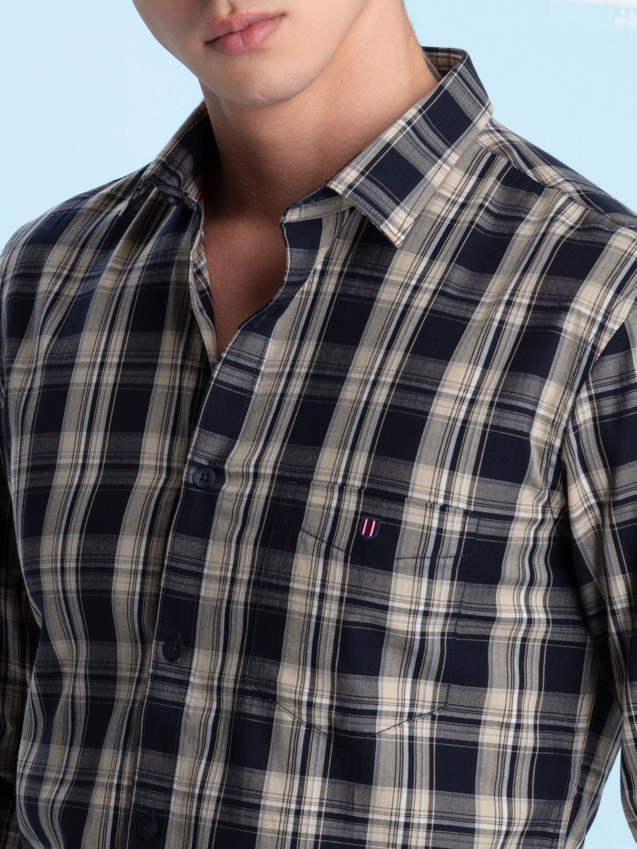 Navy Blue Checked Casual Shirt