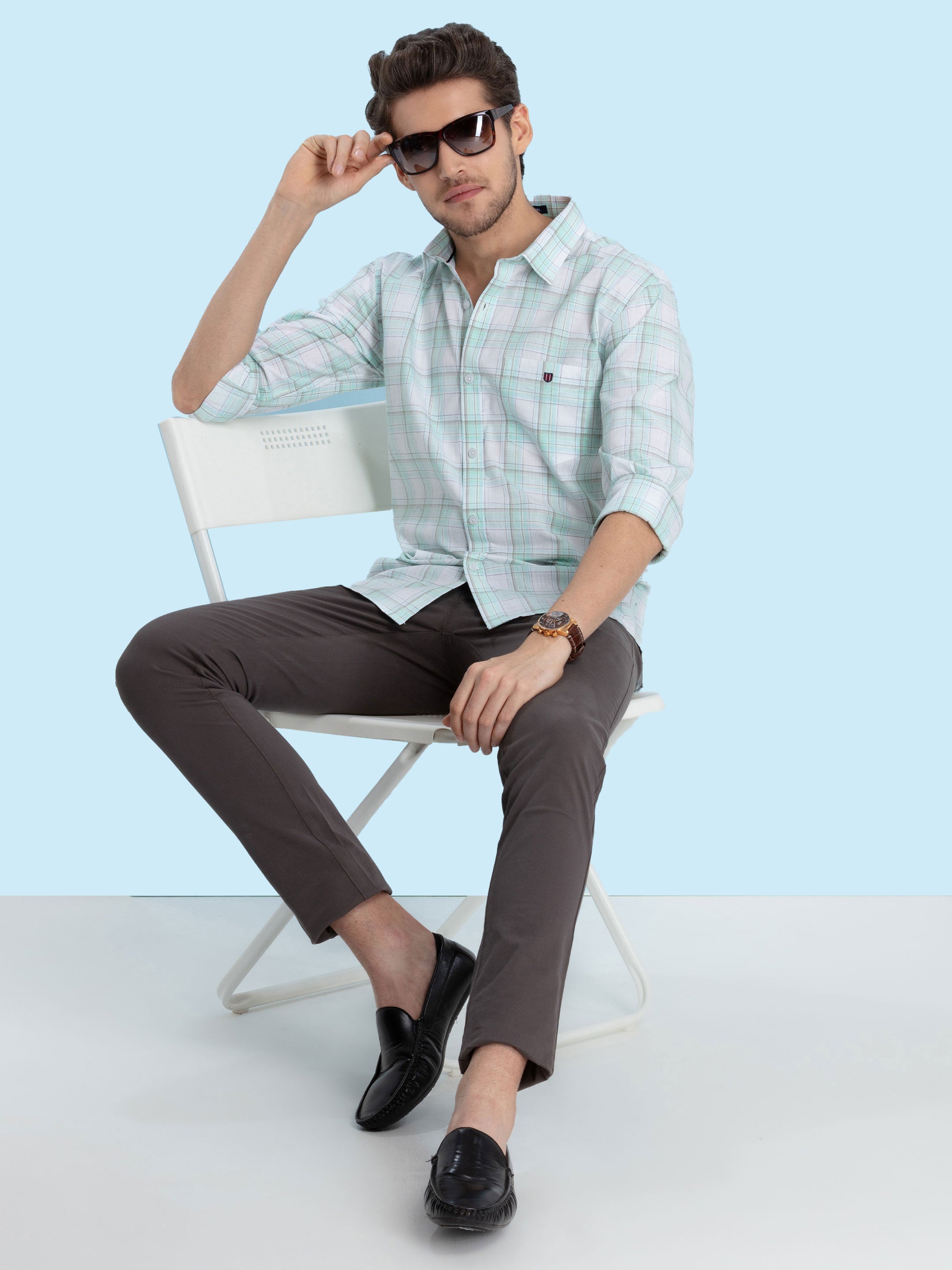 Mint Checked Casual Shirt