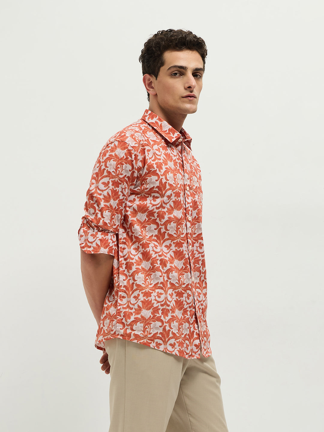Orange Printed Casual Shirt