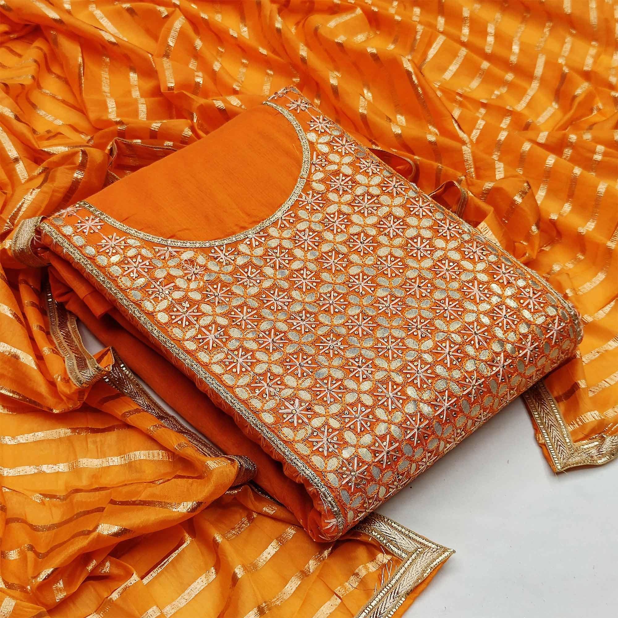 Adorable Yellow Colored Festive Wear Embroidered Heavy Modal Silk Dress Material