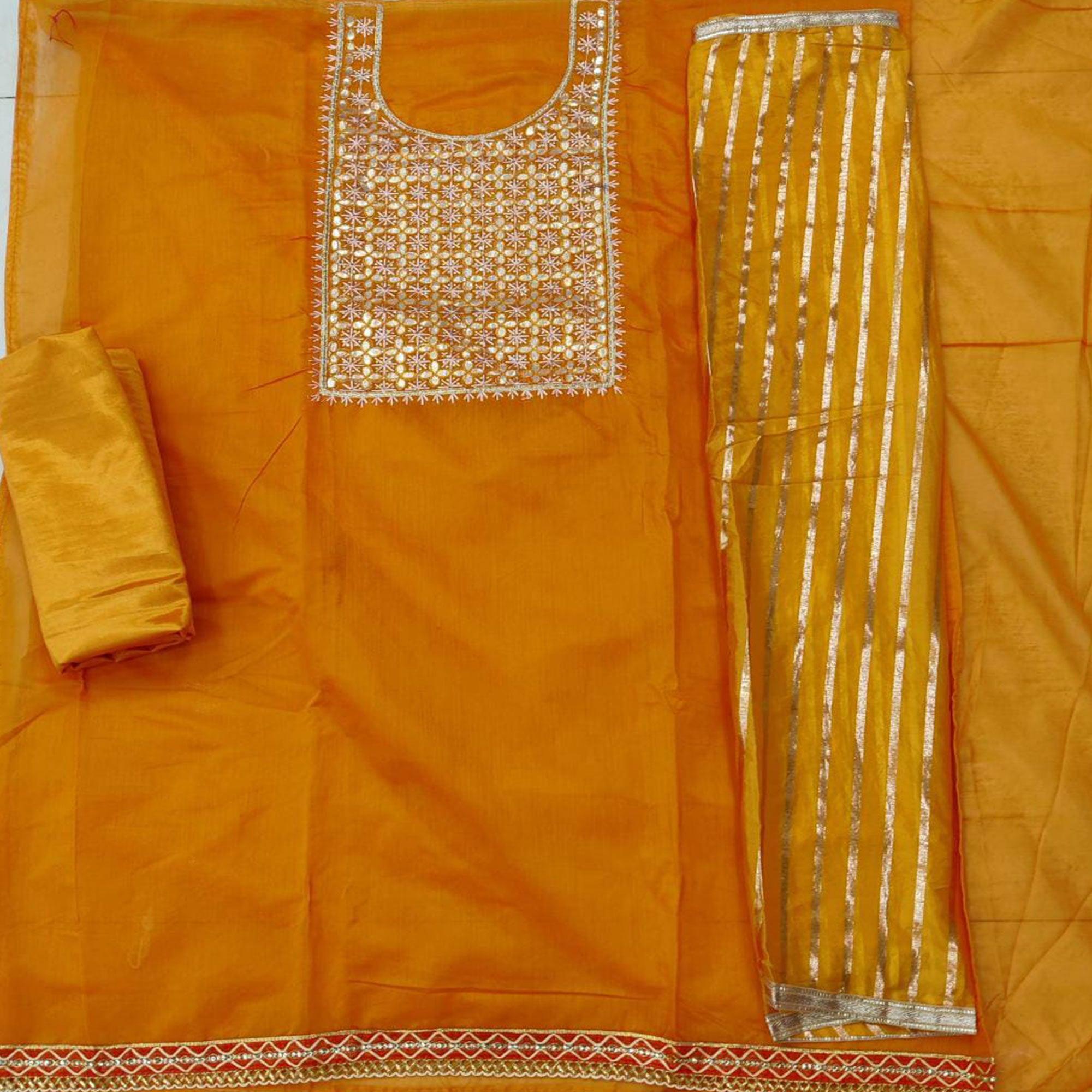 Adorable Yellow Colored Festive Wear Embroidered Heavy Modal Silk Dress Material