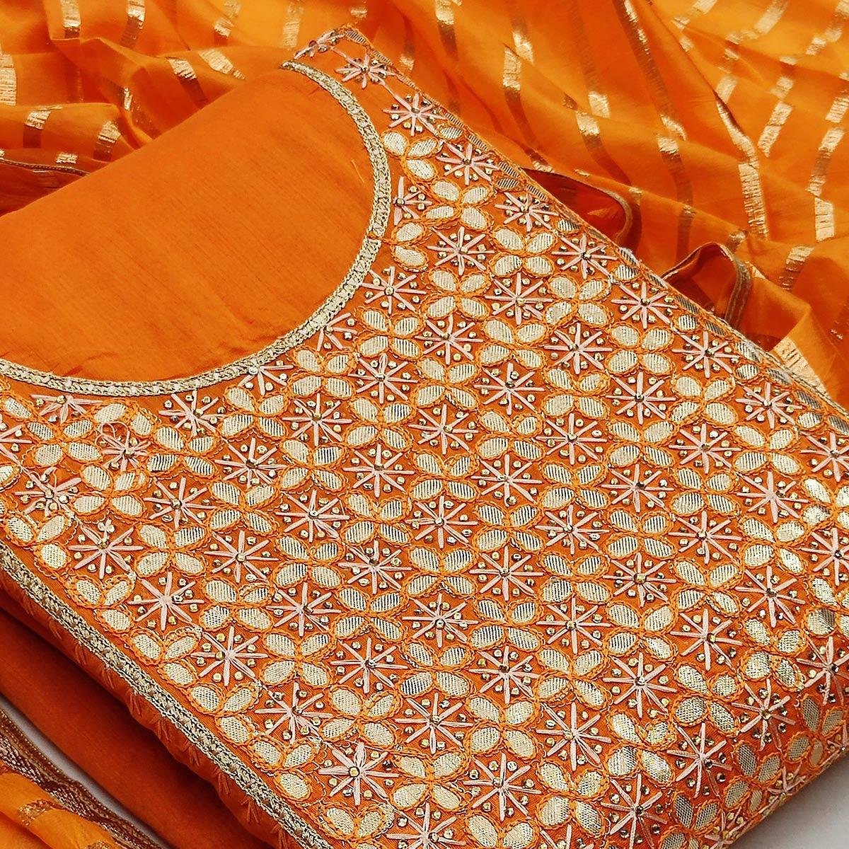 Adorable Yellow Colored Festive Wear Embroidered Heavy Modal Silk Dress Material