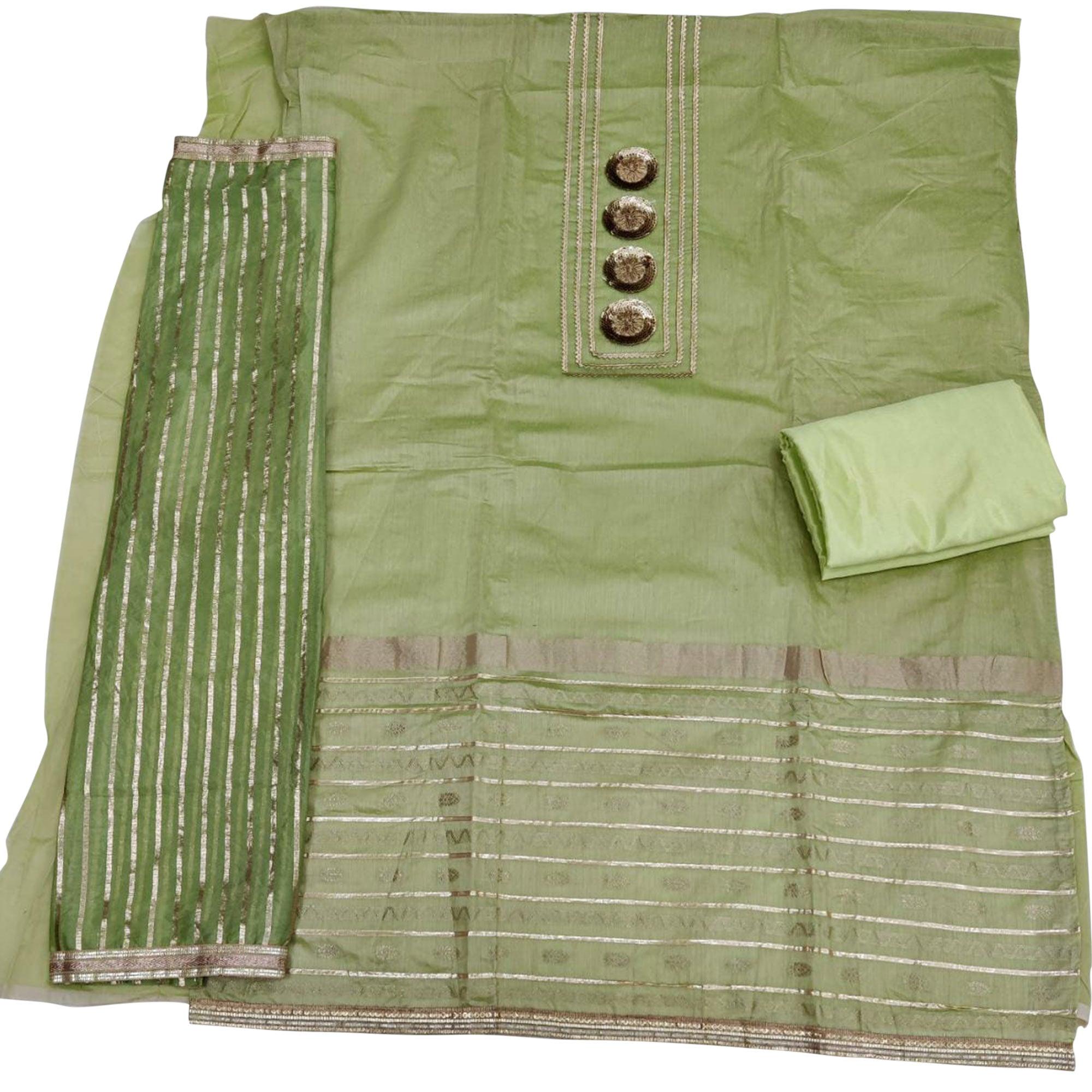 Arresting Green Colored Casual Embroidered Modal Chanderi Dress Material