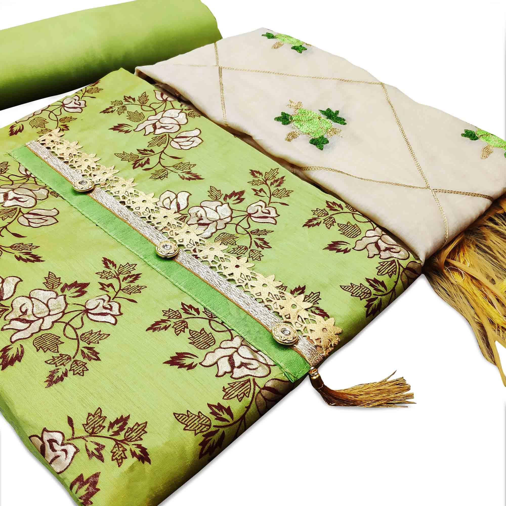 Arresting Green Colored Casual Wear Printed Modal Silk Dress Material