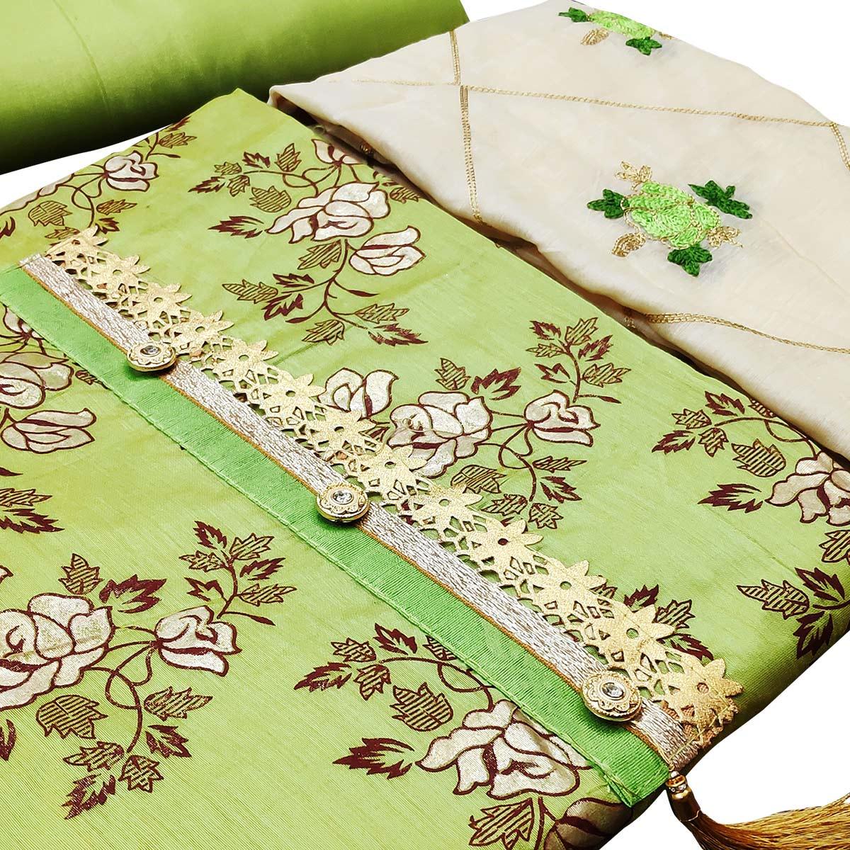 Arresting Green Colored Casual Wear Printed Modal Silk Dress Material