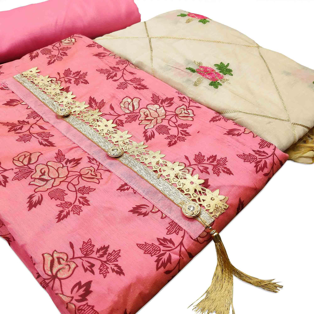 Attractive Pink Colored Casual Wear Printed Modal Silk Dress Material