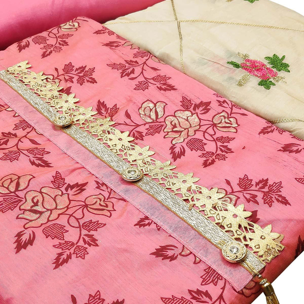 Attractive Pink Colored Casual Wear Printed Modal Silk Dress Material