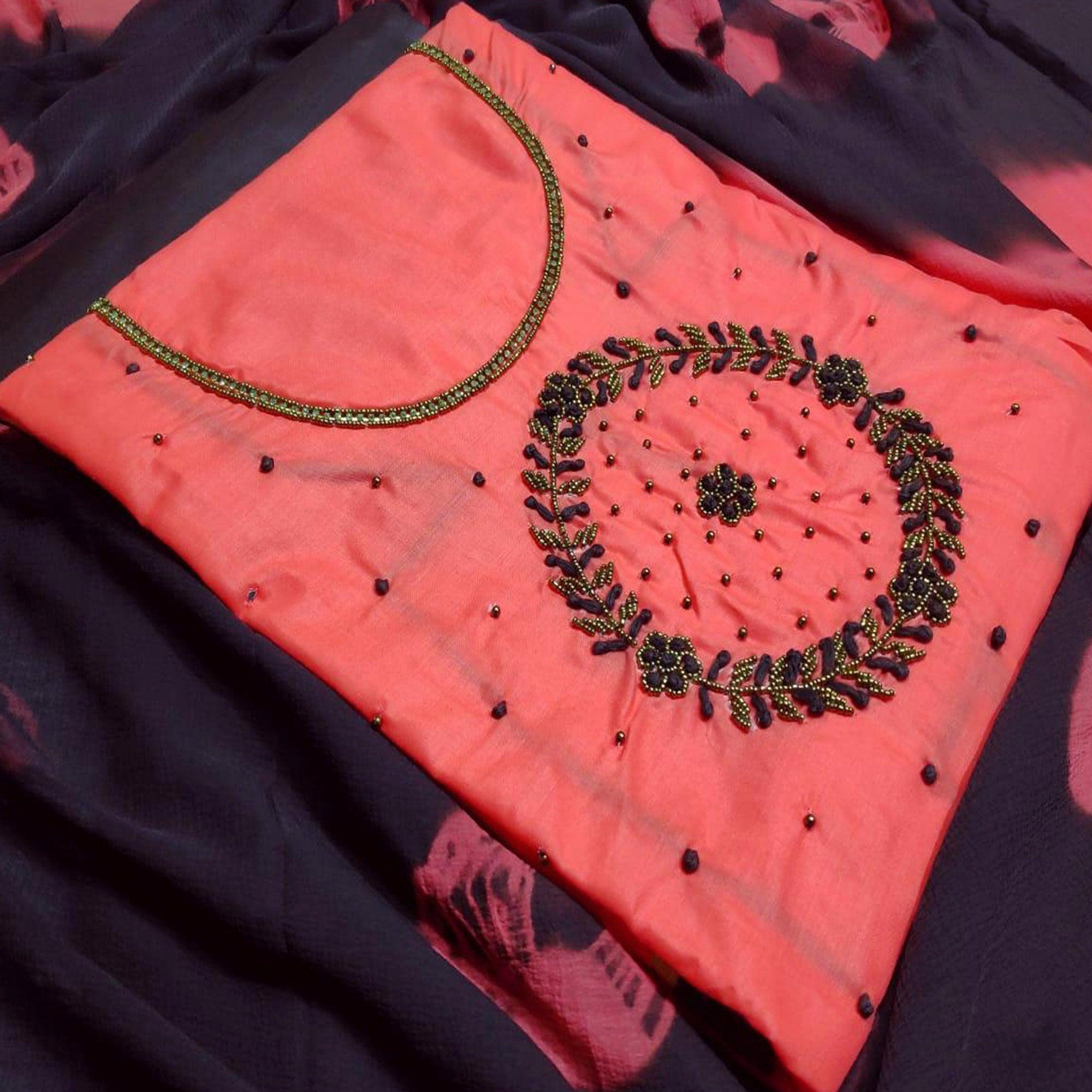 Beautiful Gajri Colored Party Wear Embroidered Modal Dress Material